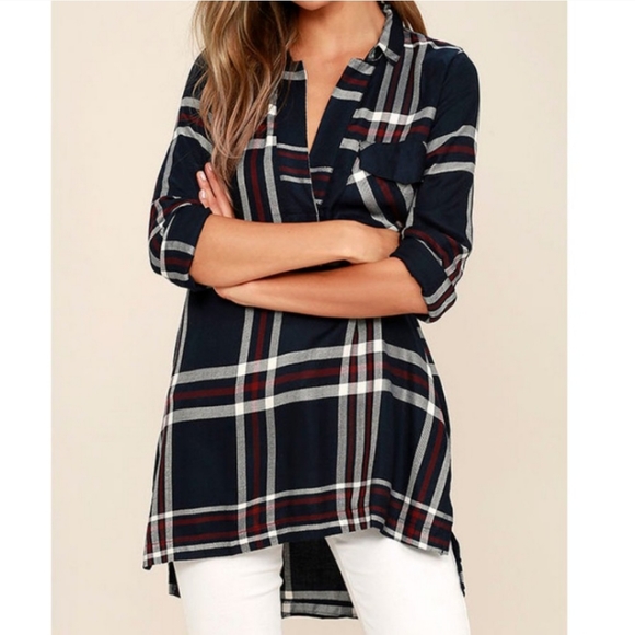 Lulu's Lush Chic Thrills Navy Blue Plaid Tunic Top size XS - Picture 5 of 9